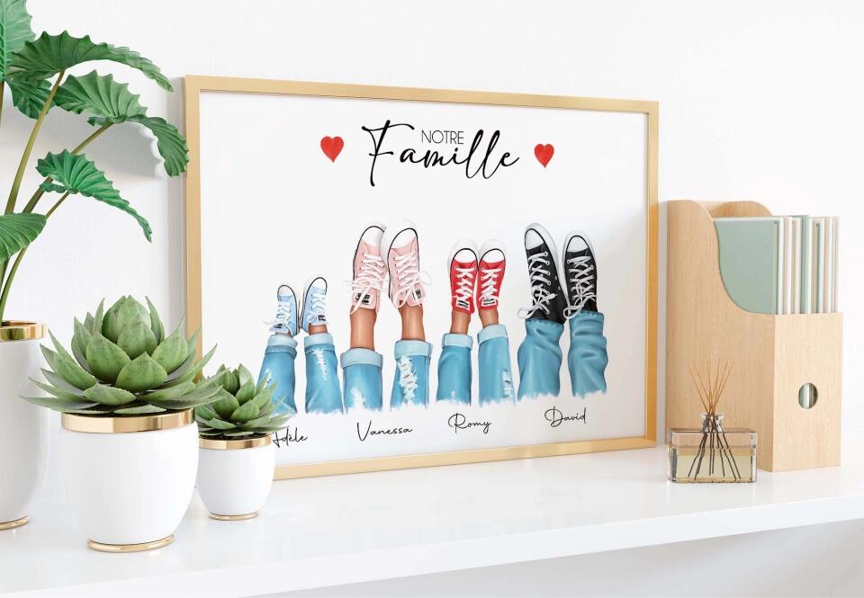 Affiche personnalisée portrait de famille avec chaussures - Créations d'Agathe