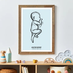 Poster de naissance avec croquis de bébé à l’échelle 1:1 - Affiche 50 x 70 cm