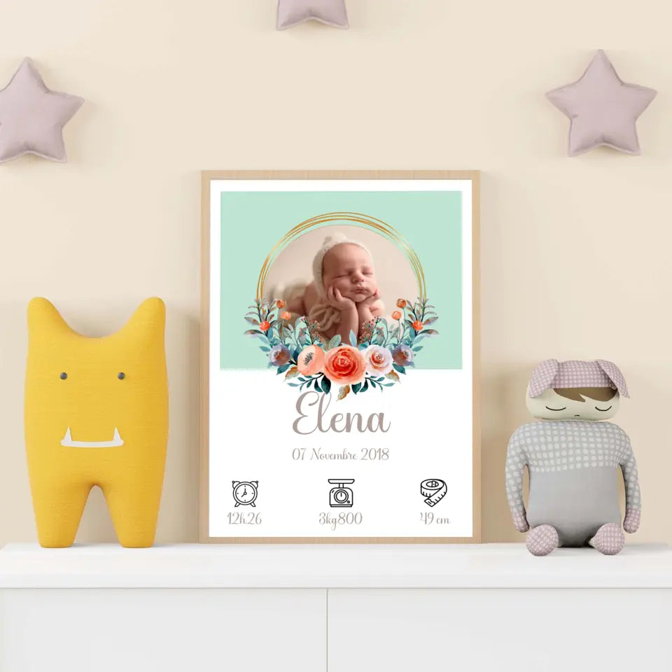 Affiche de naissance personnalisée avec photos et couleurs - Créations d'Agathe