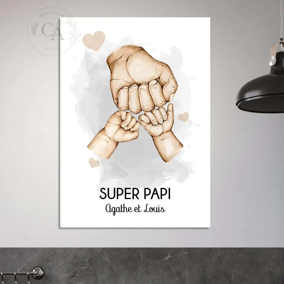 Affiche personnalisée pour Papi avec mains des petits-enfants - Créations d'Agathe