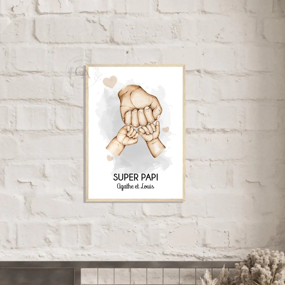 Affiche personnalisée pour Papi avec mains des petits-enfants - Créations d'Agathe