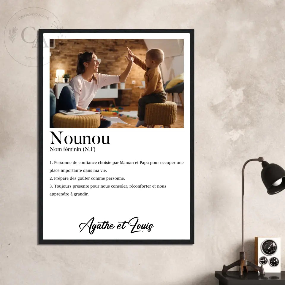 Affiche cadeau définition Nounou avec une photo - Créations d'Agathe