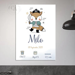 Affiche de naissance avec un renard pirate - Créations d'Agathe