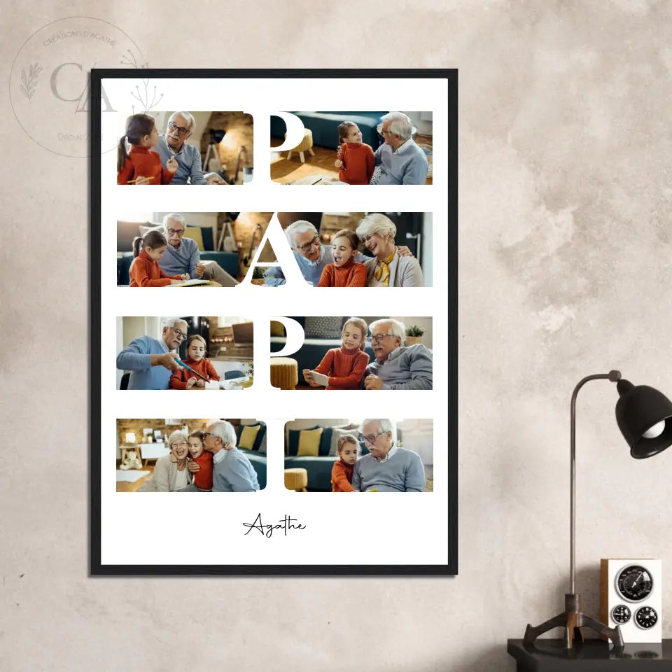 Affiche personnalisée collage photo autour du mot Papy / Papi - Créations d'Agathe