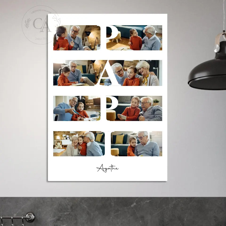 Affiche personnalisée collage photo autour du mot Papy / Papi - Créations d'Agathe