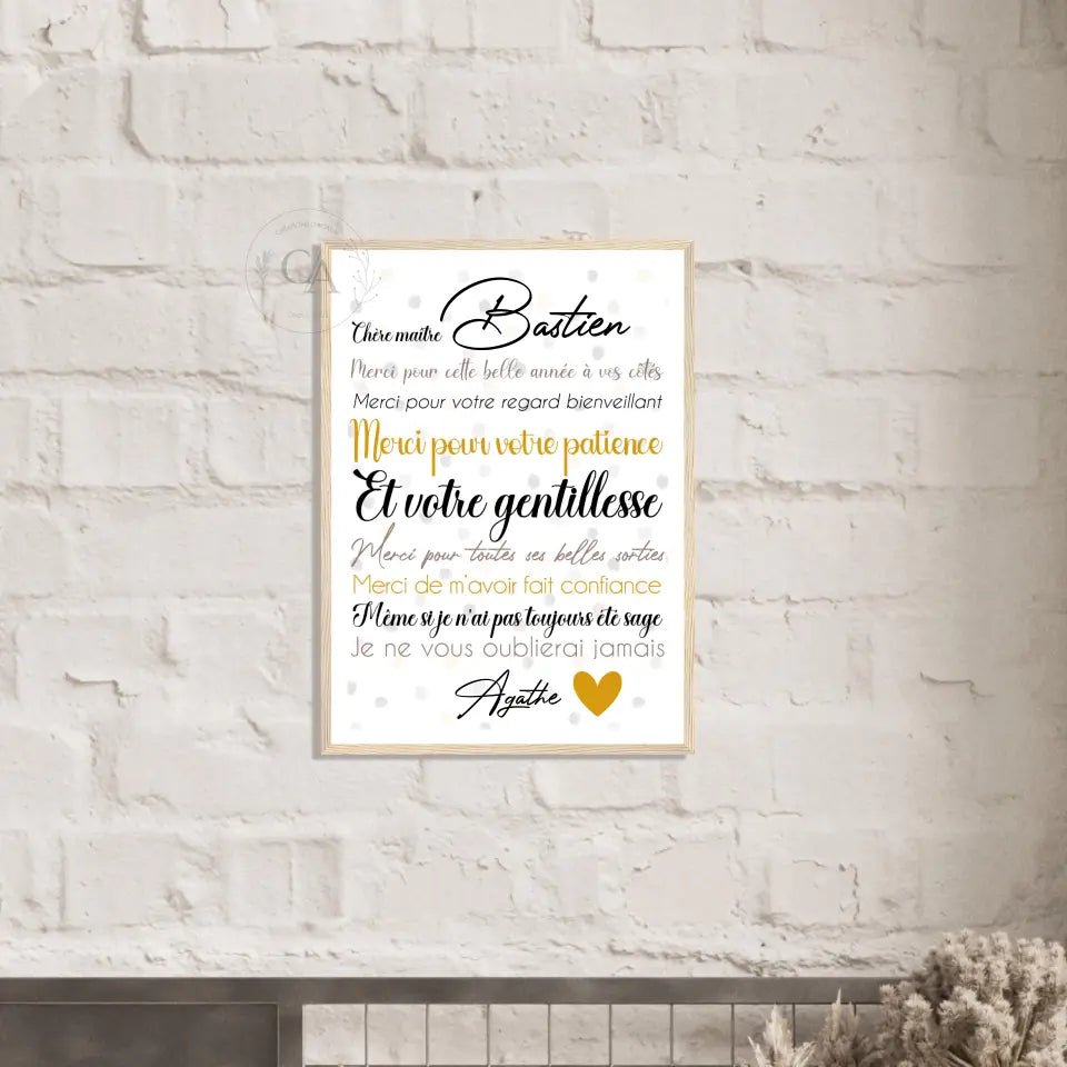 Affiche cadeau pour Maître ou Maîtresse - Créations d'Agathe