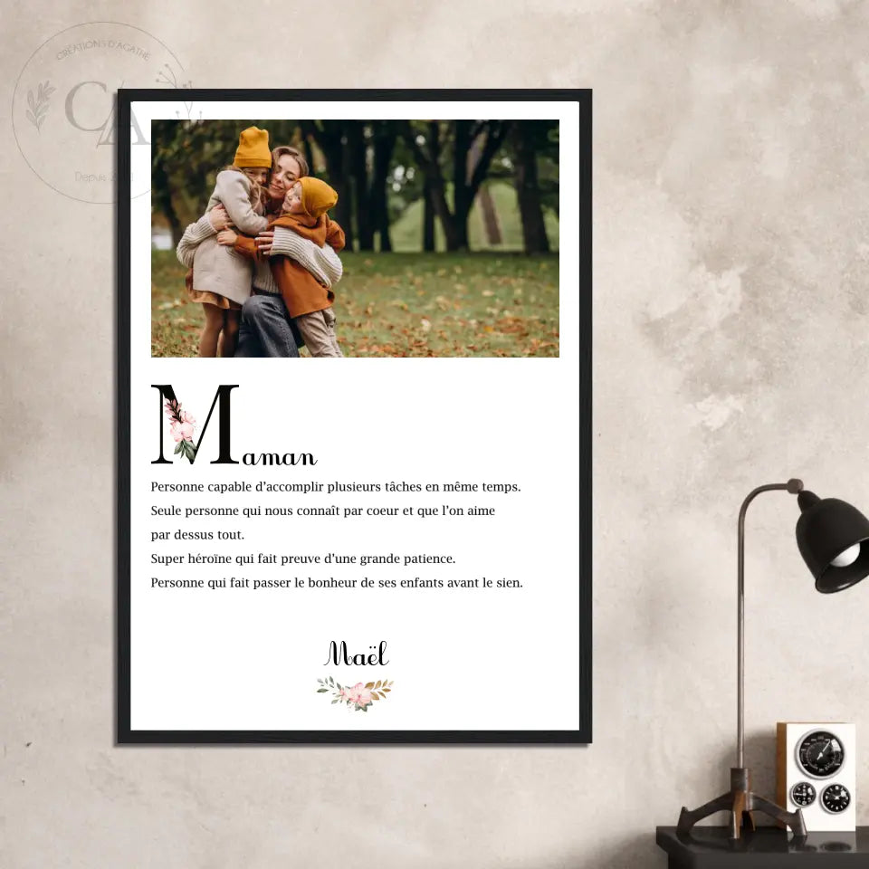 Affiche définition MAMAN avec une photo - Créations d'Agathe