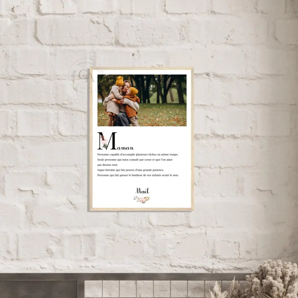 Affiche définition MAMAN avec une photo - Créations d'Agathe