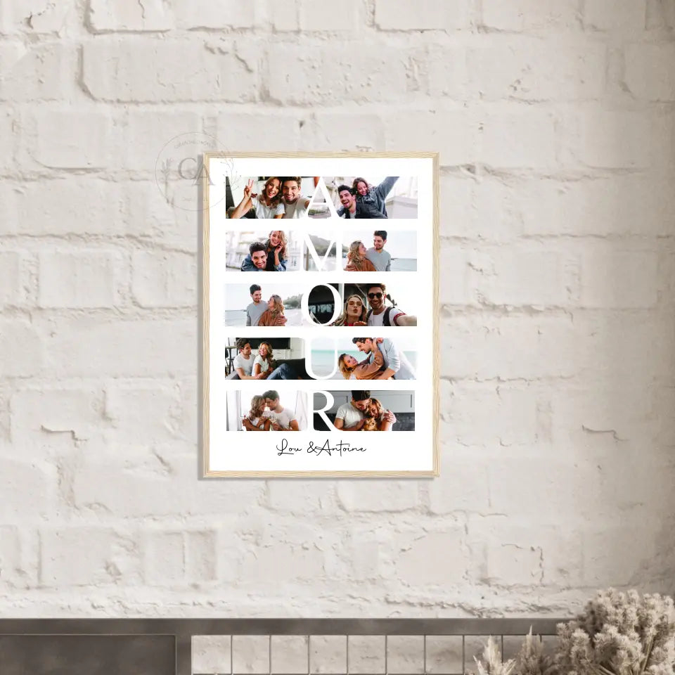 Affiche décorative personnalisée avec collage photo autour du mot « Amour » - Créations d'Agathe