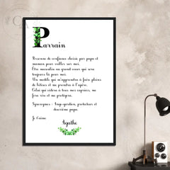 Affiche cadeau personnalisé pour Parrain / Marraine – Poème - Créations d'Agathe