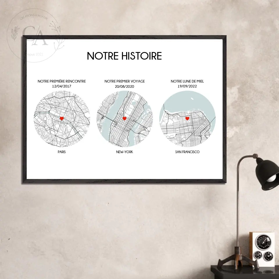 Affiche personnalisée - Notre Histoire - Moments clés d'une histoire - Créations d'Agathe