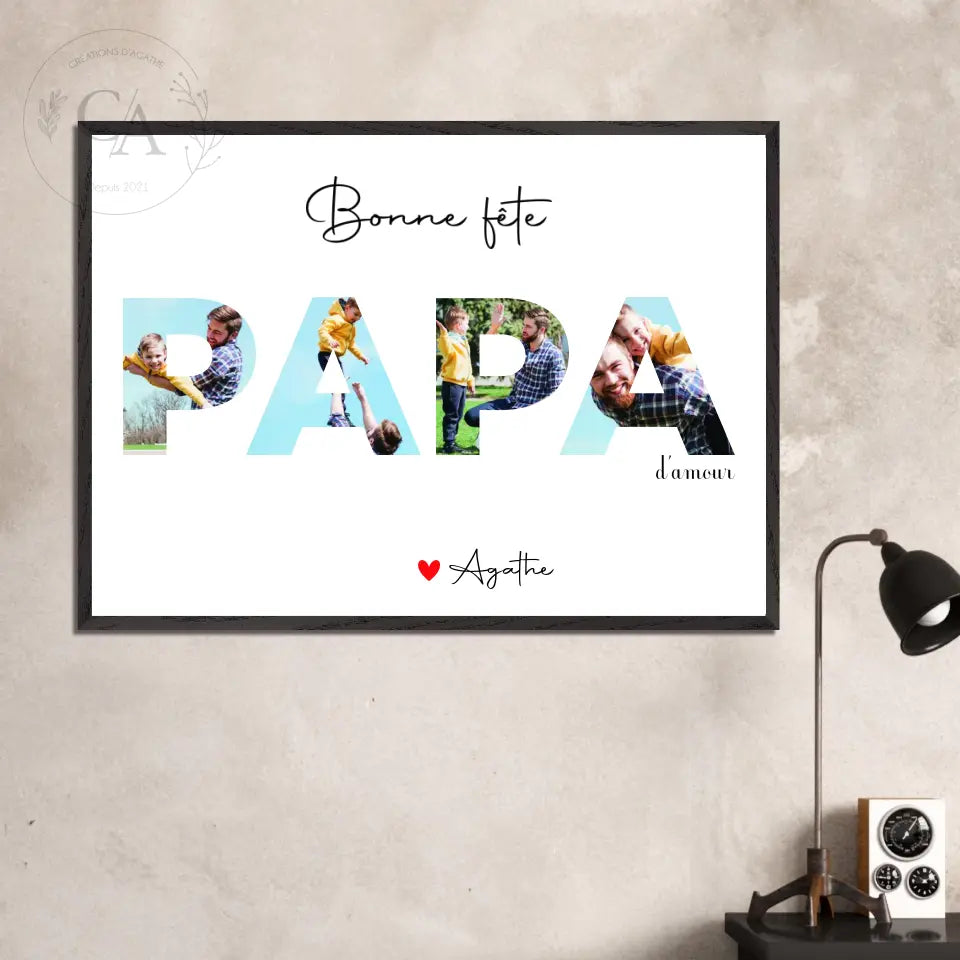Affiche personnalisée photos avec lettres Papa - Fête des pères - Créations d'Agathe