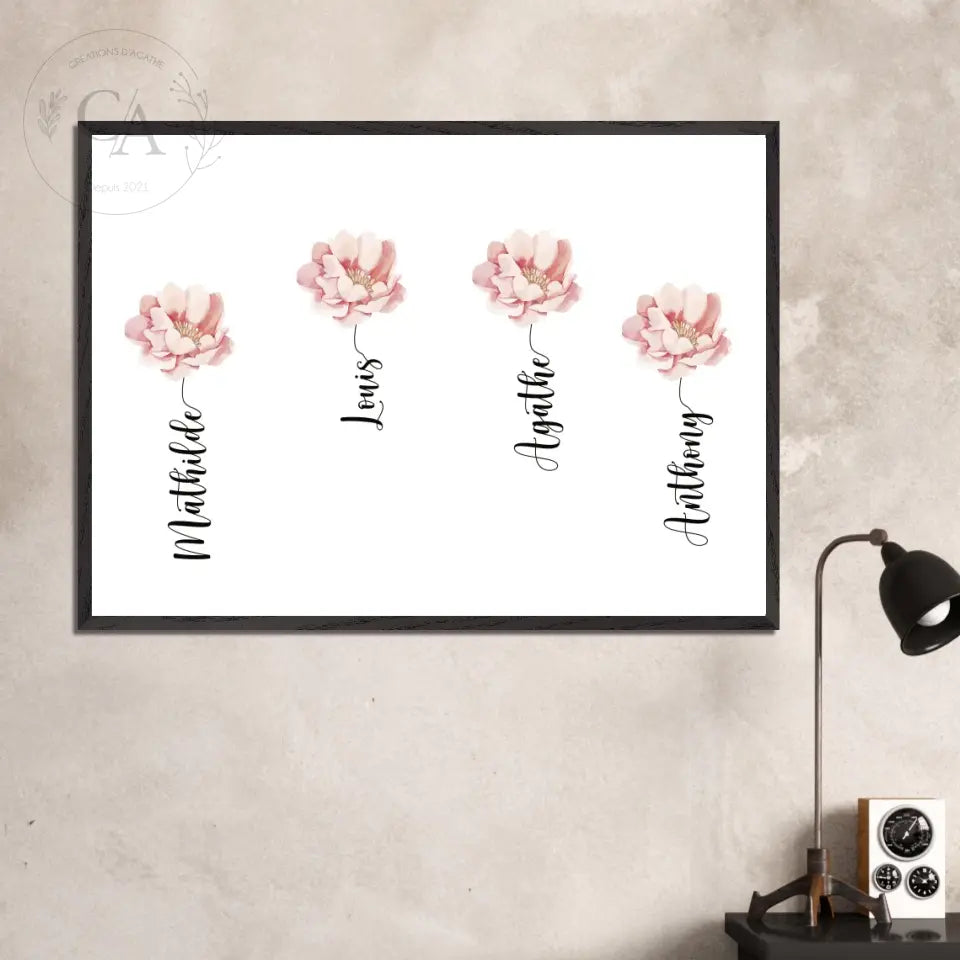 Affiche pour Maman avec le prénom des enfants et ses fleurs - Créations d'Agathe