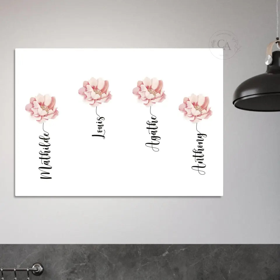 Affiche pour Maman avec le prénom des enfants et ses fleurs - Créations d'Agathe