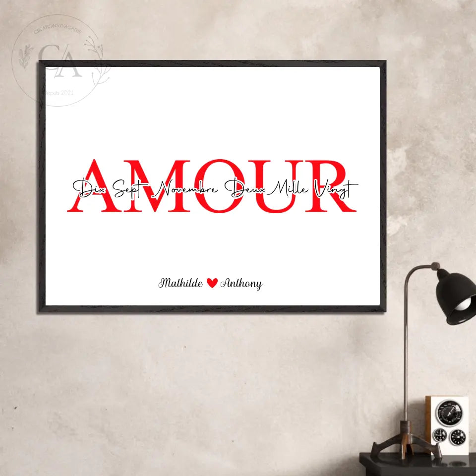 Affiche personnalisée « Amour » avec prénoms et date de rencontre - Créations d'Agathe