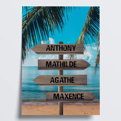 Affiche personnalisée Famille & Prénoms sur panneau directionnel en bois - Créations d'Agathe