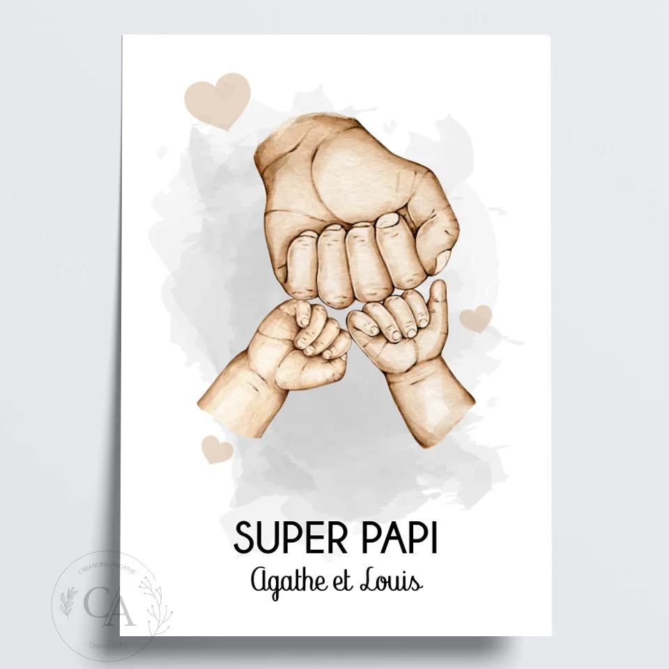 Affiche personnalisée pour Papi avec mains des petits-enfants - Créations d'Agathe