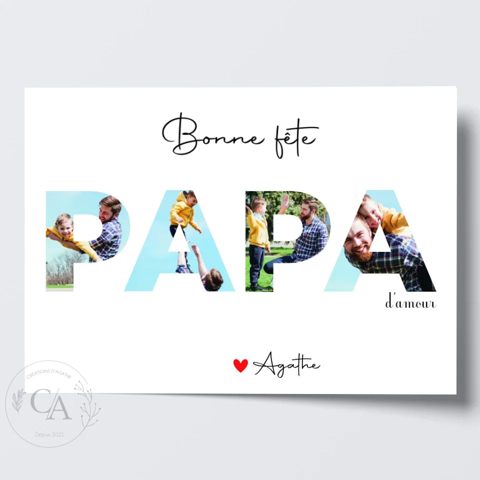 Affiche personnalisée photos avec lettres Papa - Fête des pères - Créations d'Agathe