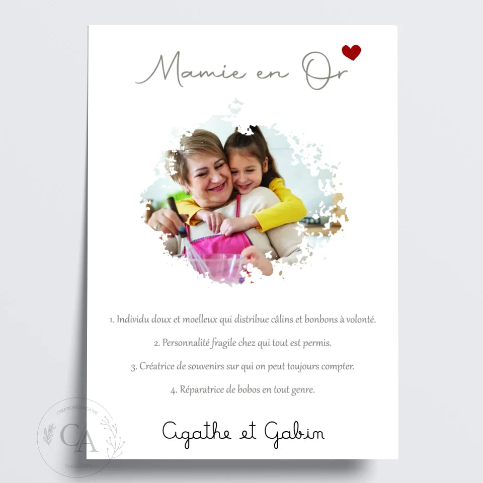 Affiche pour une Mamie en Or - Créations d'Agathe