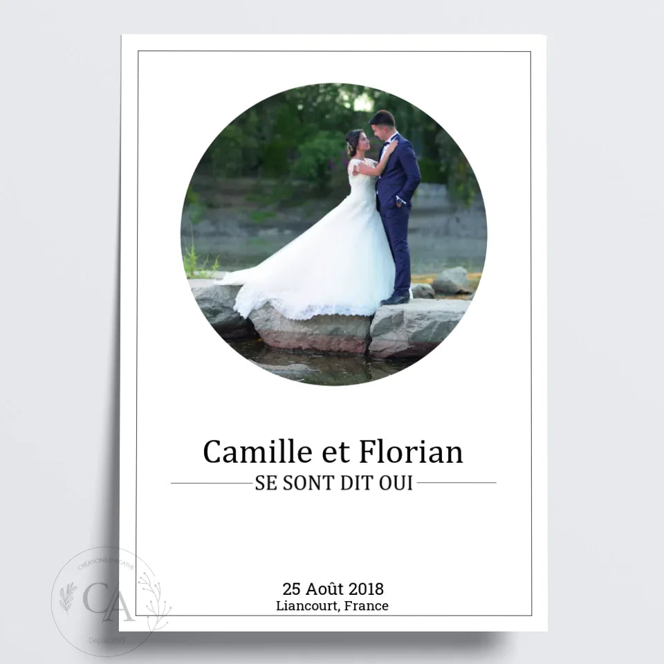 Affiche « Ils se sont dit oui » avec photo de mariage - Créations d'Agathe
