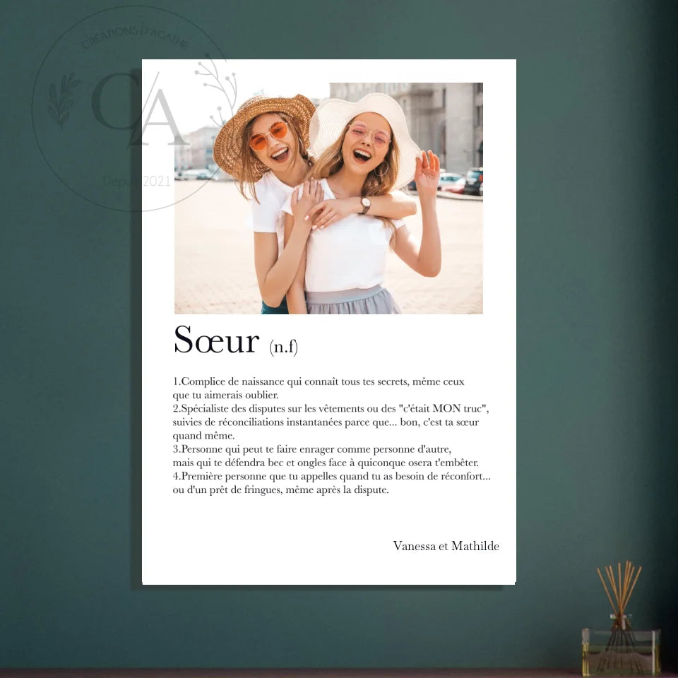Affiche personnalisée définition "Soeur" - Créations d'Agathe