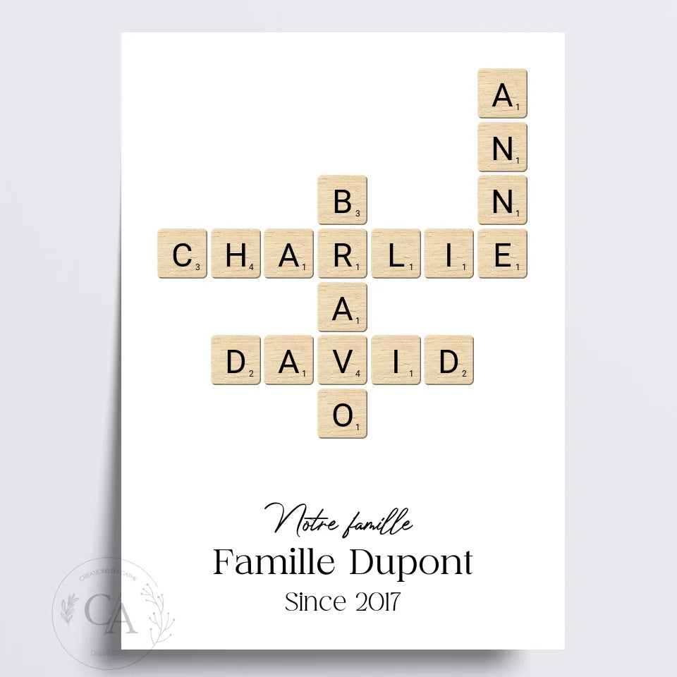 Affiche Scrabble personnalisée / Famille / Prénoms - Créations d'Agathe