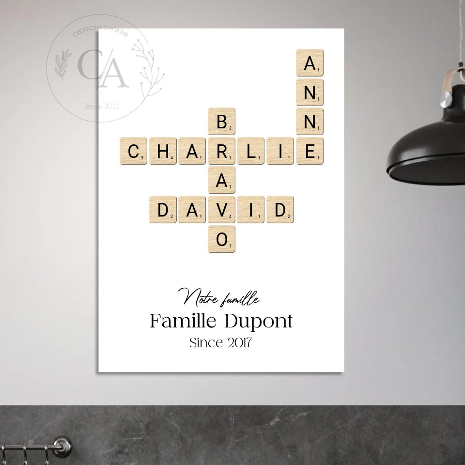 Affiche Scrabble personnalisée / Famille / Prénoms - Créations d'Agathe