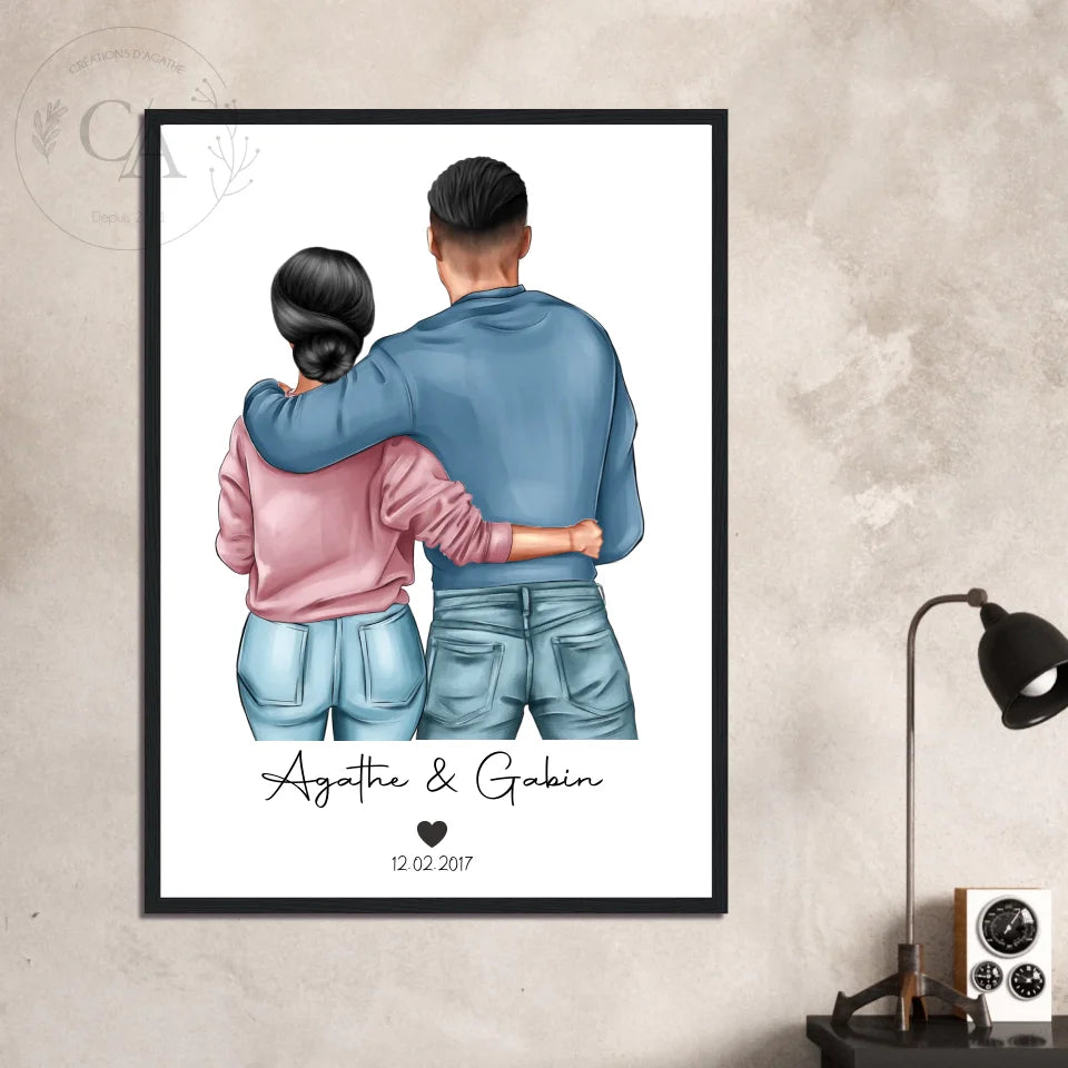 Affiche portrait de couple personnalisable avec personnages - Créations d'Agathe