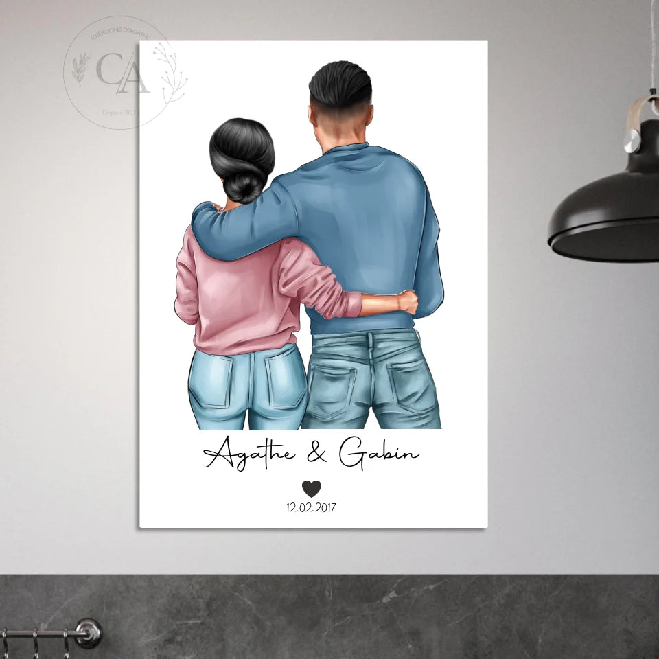 Affiche portrait de couple personnalisable avec personnages - Créations d'Agathe