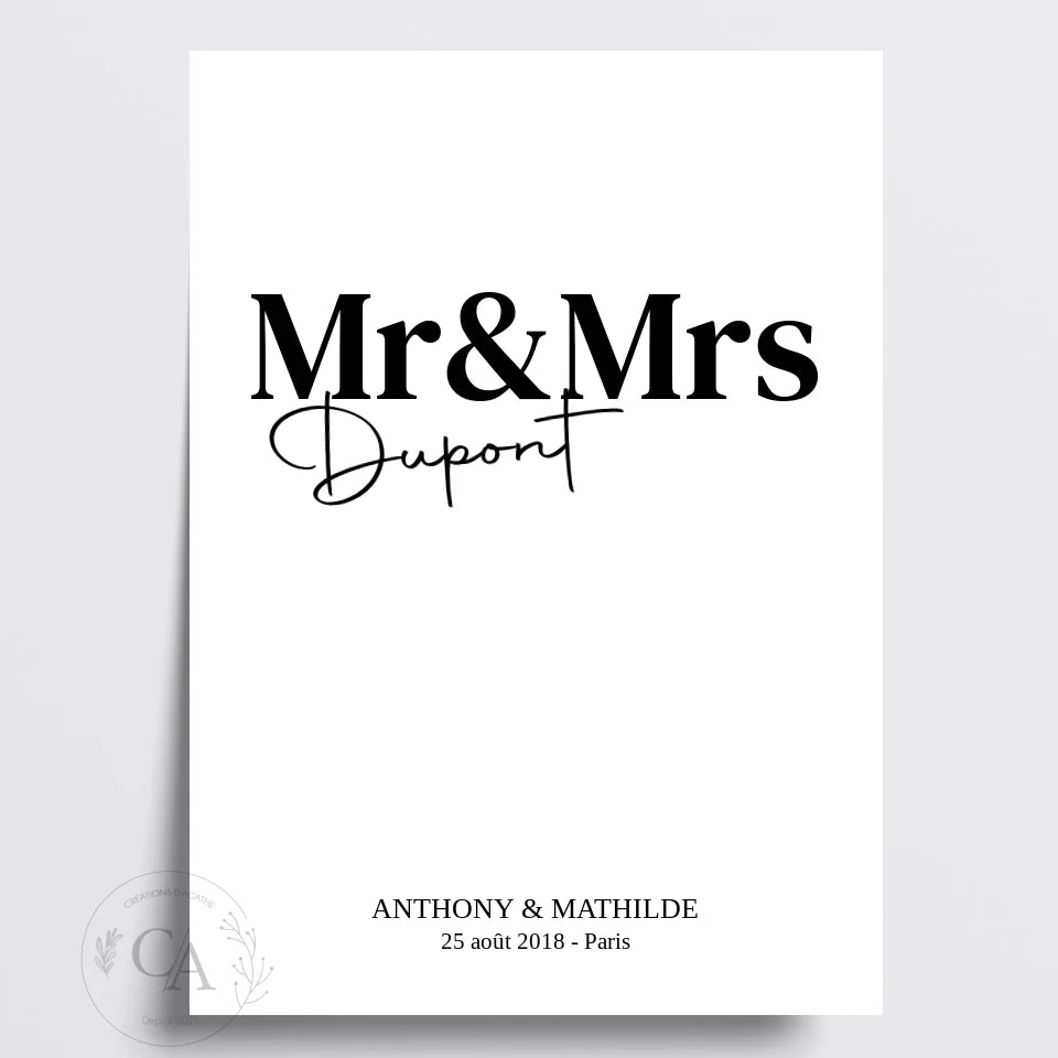 Affiche personnalisée "Mr & Mrs" – Cadeau unique pour couples