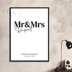 Affiche personnalisée "Mr & Mrs" – Cadeau unique pour couples