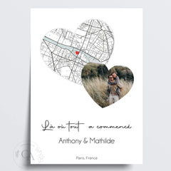 Affiche personnalisée de couple avec lieu de rencontre + photo - Créations d'Agathe