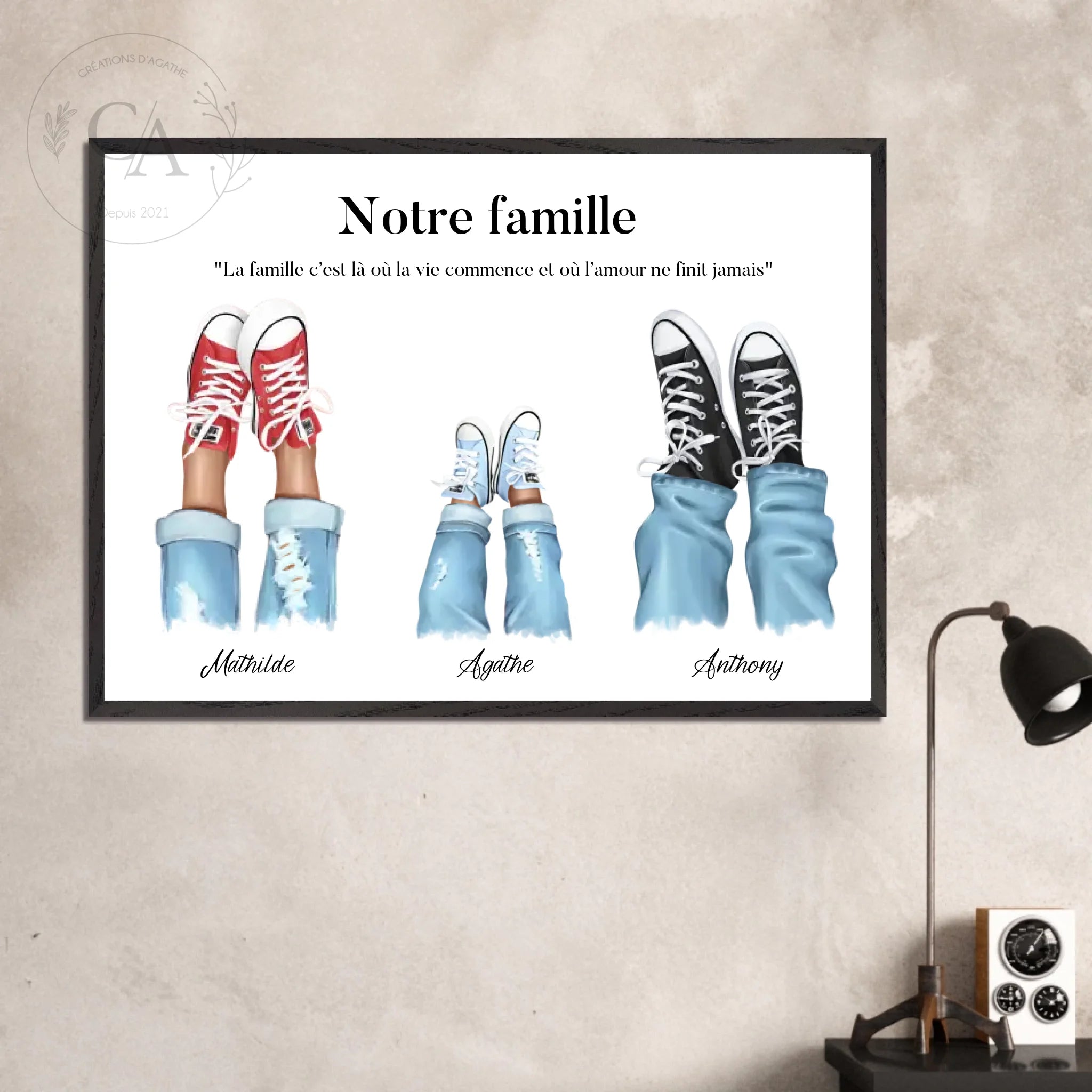 Affiche personnalisée portrait de famille avec chaussures - Créations d'Agathe