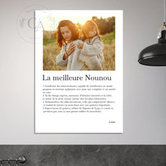 Affiche personnalisée définition "Nounou" - Cadeau personnalisé Nounou