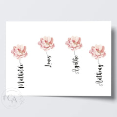 Affiche pour Maman avec le prénom des enfants et ses fleurs - Créations d'Agathe