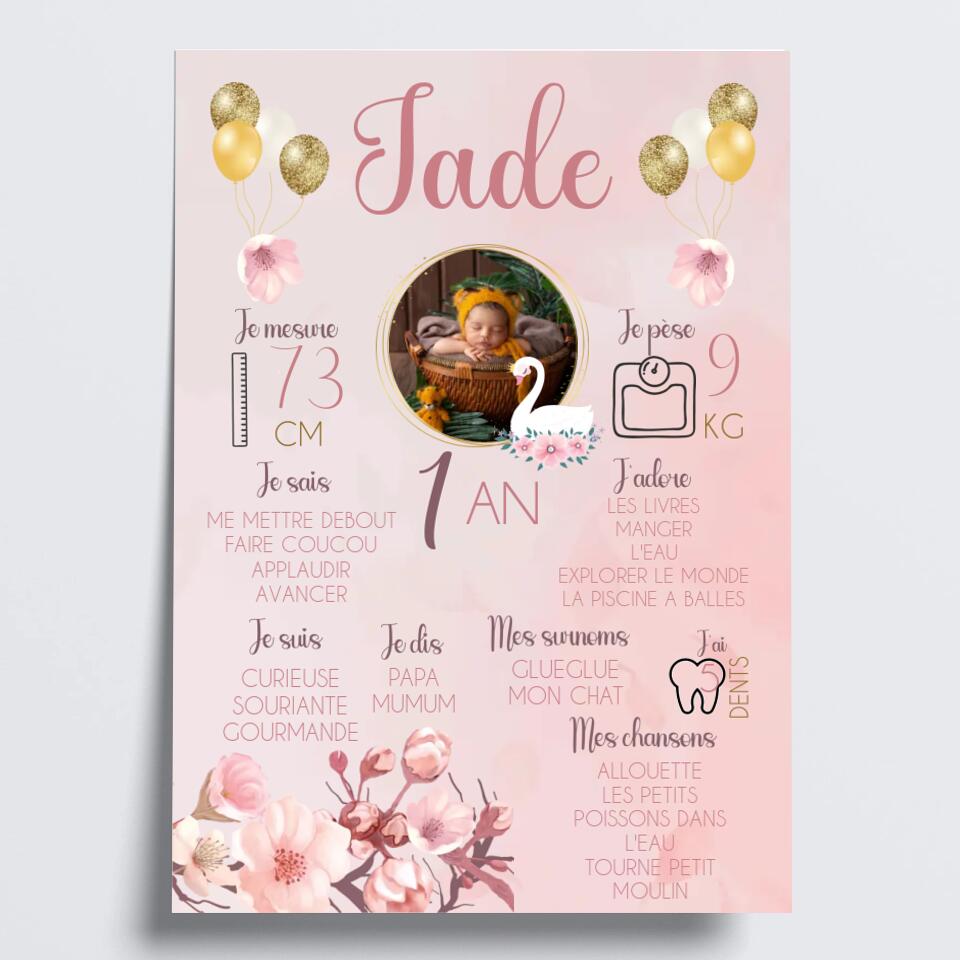 Affiche anniversaire avec un Cygne - Créations d'Agathe
