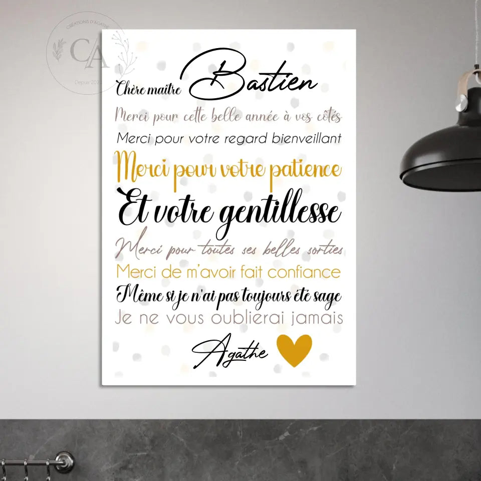 Affiche cadeau pour Maître ou Maîtresse - Créations d'Agathe
