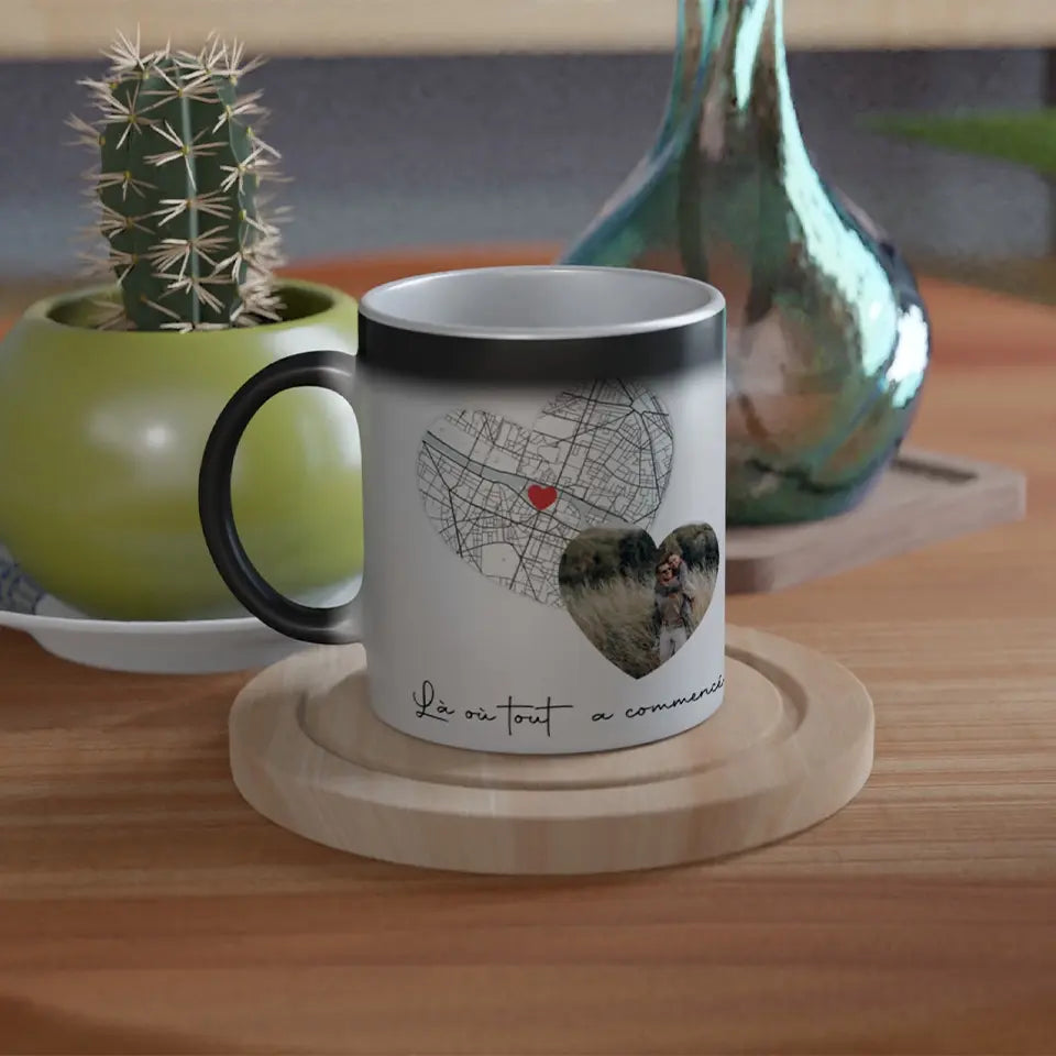 Tasse magique personnalisé "Là où tout a commencé" avec photo - Créations d'Agathe