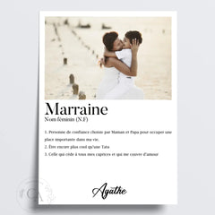 Affiche personnalisée définition marraine avec photo - Créations d'Agathe