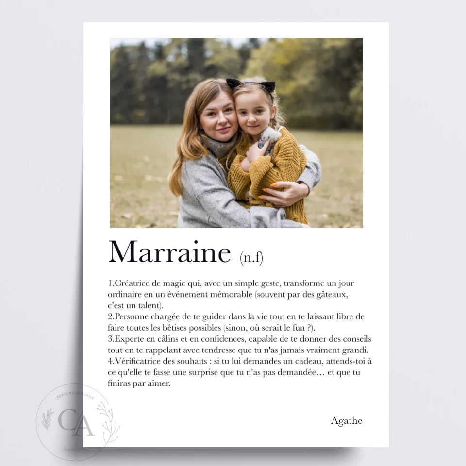 Affiche définition Marraine - Créations d'Agathe