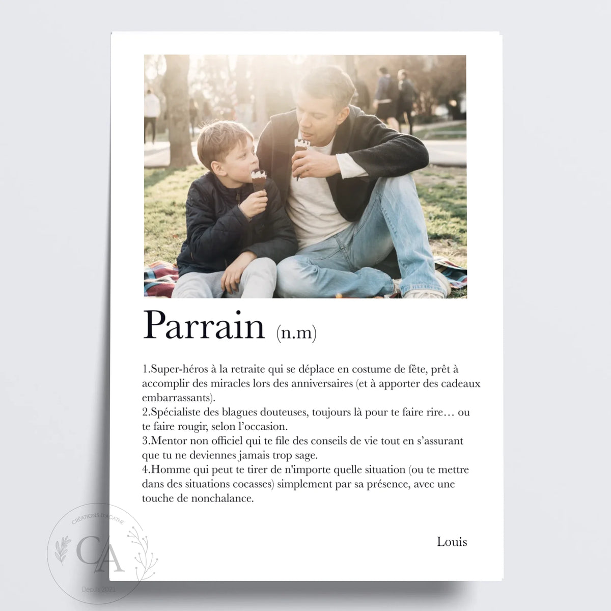Affiche personnalisée définition parrain avec photo - Créations d'Agathe