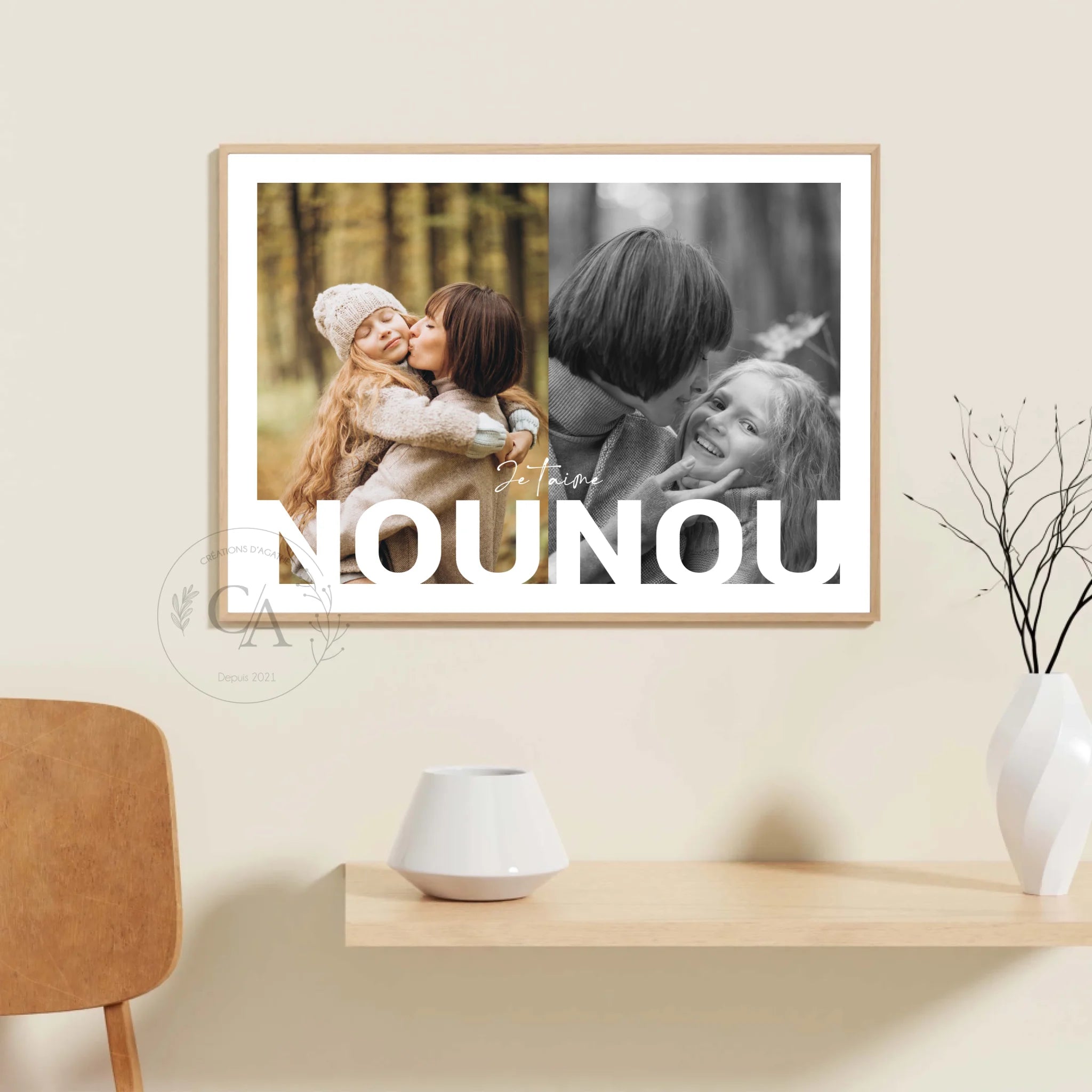 Affiche cadeau personnalisée "Nounou, Je t'aime"