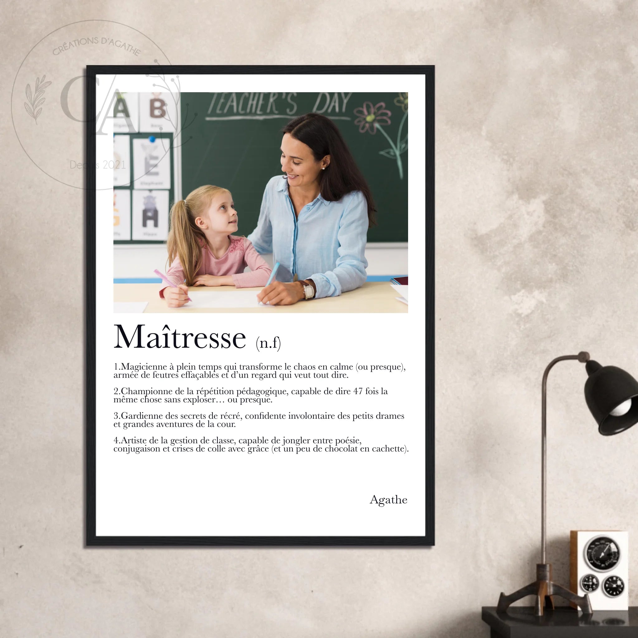 Affiche personnalisée définition "Maîtresse" - Cadeau personnalisé Maîtresse