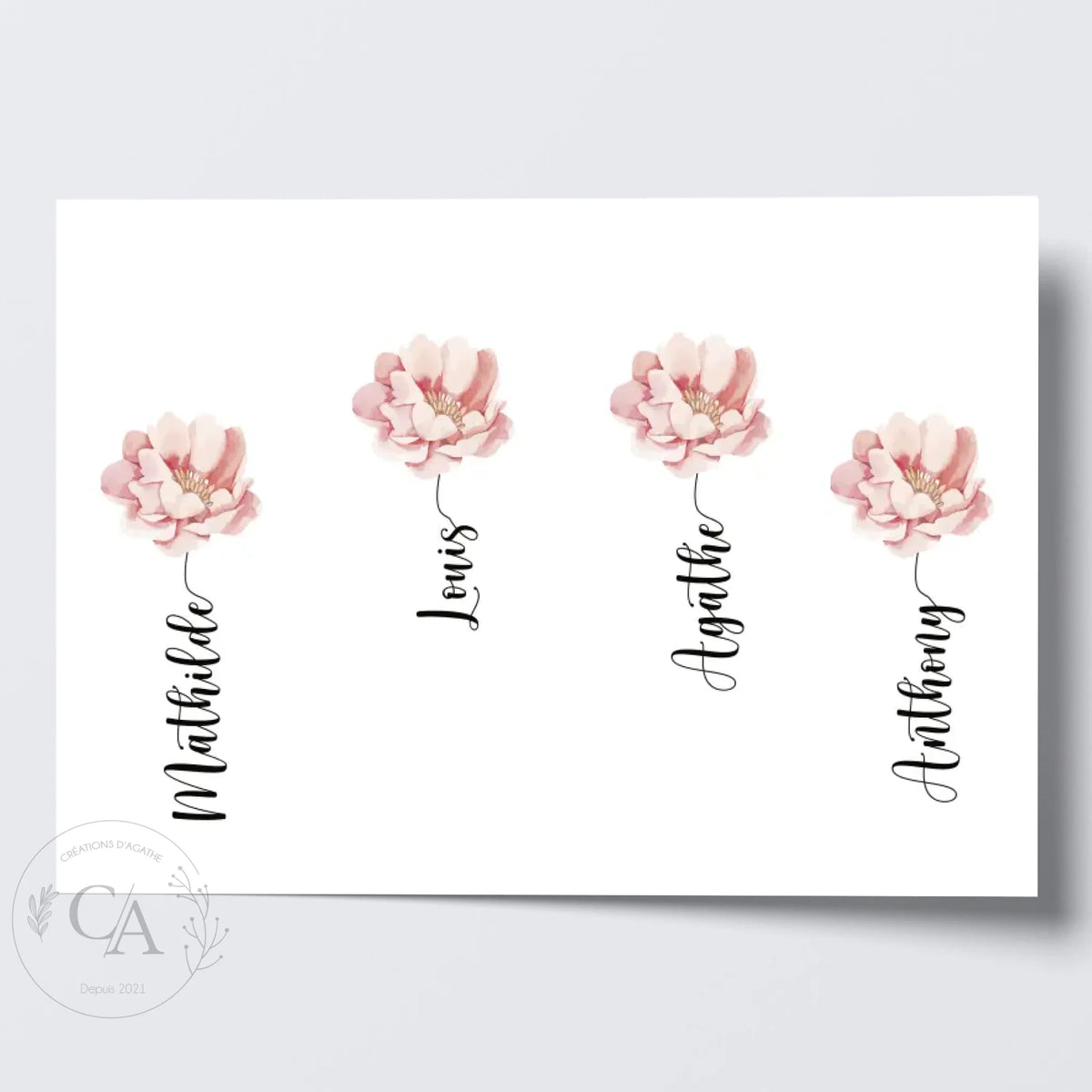 Affiche pour Maman avec le prénom des enfants et ses fleurs - Créations d'Agathe