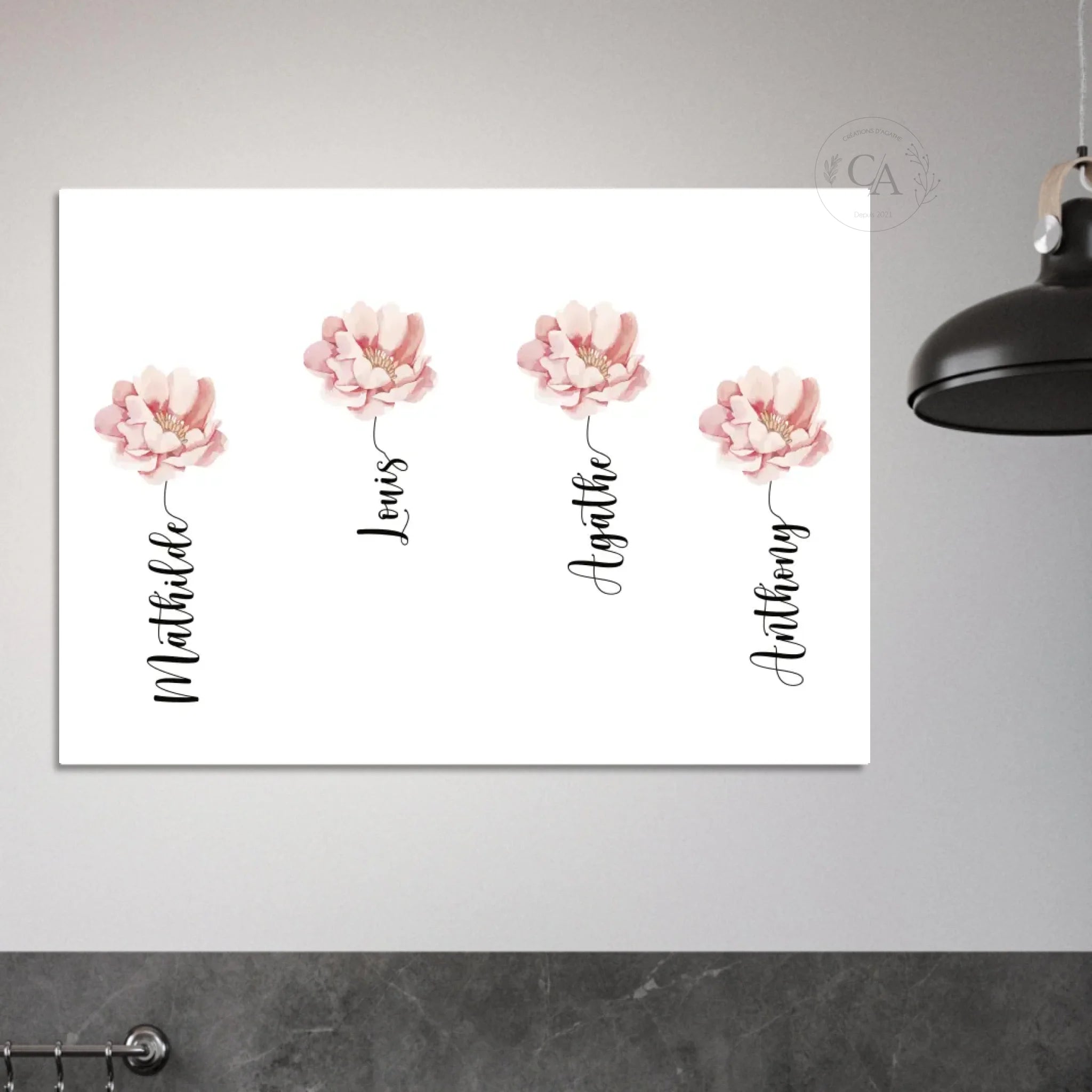 Affiche pour Maman avec le prénom des enfants et ses fleurs - Créations d'Agathe