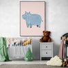 Affiche pour enfants - Hippopotame sur fond rose - Créations d'Agathe